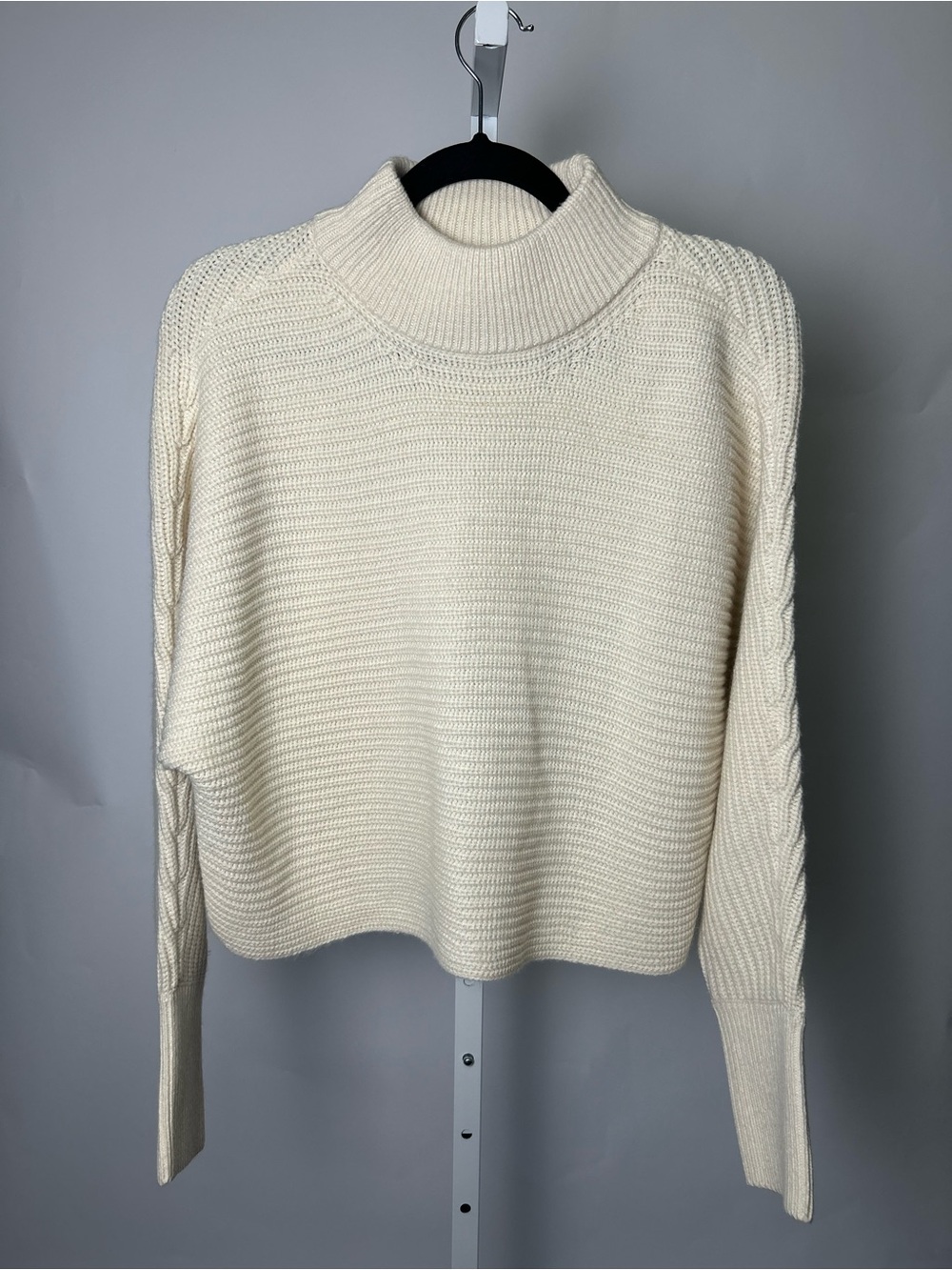 Gianni Bini Ivory Turtleneck Cable Sleeve Sweater